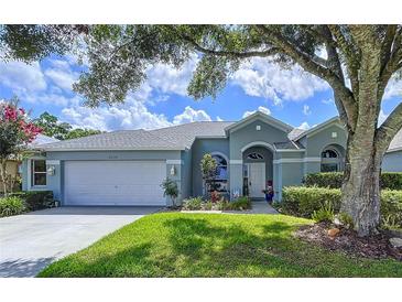 Charming single-story home with a well-manicured lawn, mature landscaping, and attached two-car garage at 4315 Whittner Dr, Land O Lakes, FL 34639