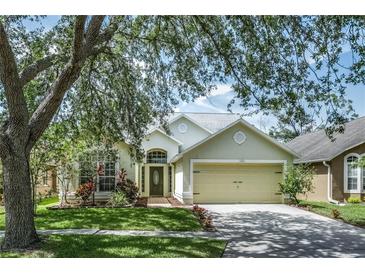 Charming single-Gathering home featuring a well-manicured lawn and mature trees providing ample shade at 12335 Glenfield Ave, Tampa, FL 33626