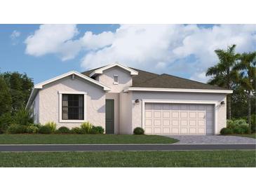 Charming single-story home features a two-car garage, neutral color palette, and beautifully landscaped front yard at 3603 Night Star Ter, Parrish, FL 34219
