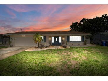 Charming single-story home featuring a well-manicured lawn and a quaint front yard with palm tree at 6236 17Th S St, St Petersburg, FL 33712