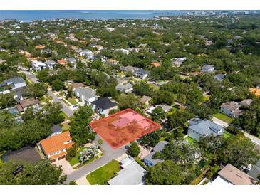 Expansive aerial view showcasing home surrounded by lush greenery near the water at 3107 S Emerson St, Tampa, FL 33629