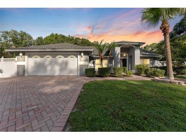 Charming single-story home with a brick driveway, well-manicured lawn, and tropical landscaping at 15123 Bald Eagle St, Tampa, FL 33625
