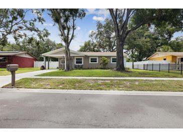 Charming one-story home featuring a well-maintained lawn and a cozy carport area with outdoor seating at 2044 Balfour Cir, Tampa, FL 33619