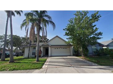 Charming single-story home featuring a well-manicured lawn and a two-car garage at 10024 Cedar Dune Dr, Tampa, FL 33624