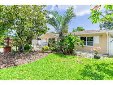 Single-story home featuring a well-maintained lawn, mature landscaping, and charming curb appeal at 113 Maplewood Ave, Clearwater, FL 33765