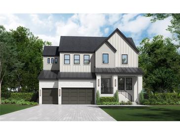 Charming two-story home featuring white brick, siding, a black roof, and a spacious three car garage at 4616 W Estrella St, Tampa, FL 33629