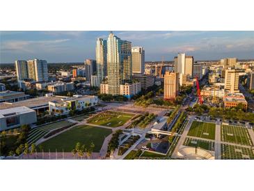 Stunning aerial view of the city skyline with modern buildings, lush green spaces and cityscape views at 777 N Ashley Dr # 2513, Tampa, FL 33602