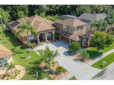 A well maintained home with a large driveway, mature trees and attractive desert landscaping at 18434 Eastwyck Dr, Tampa, FL 33647