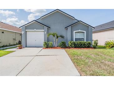 Charming single-story home with a well-manicured lawn and a two-car garage at 30217 Double Dr, Wesley Chapel, FL 33545