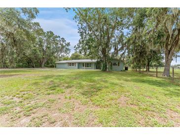 Single story home with a large front yard surrounded by mature trees and Spanish moss at 9819 Allen Rd, Lithia, FL 33547