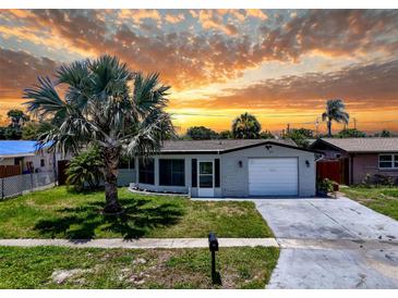 Charming single-story home with a well-maintained lawn, mature tree, and driveway, showcasing a welcoming curb appeal at 2115 Erin Dr, Holiday, FL 34690