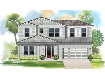 Charming two-story home with a red door, a gray roof and light gray exterior walls at 2700 Beach S Blvd, Gulfport, FL 33707