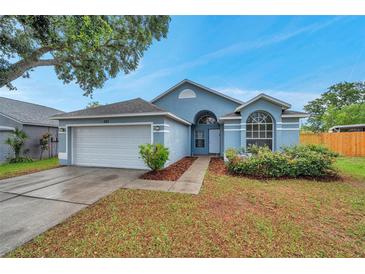 Charming single-story home features a two-car garage and well-maintained landscaping at 243 Chardonnay Pl, Valrico, FL 33594