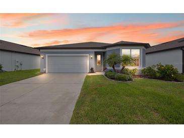 Charming single-story home featuring a well-maintained lawn and inviting front entrance at 6447 Bradford Woods Dr, Zephyrhills, FL 33542