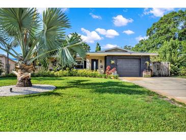 Charming single-story home featuring a well-manicured lawn and tropical landscaping in a sunny, bright setting at 6844 34Th N Ave, St Petersburg, FL 33710