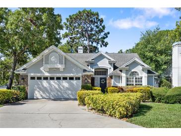 Charming single-Gathering home with a manicured lawn, beautiful landscaping, and an attached two-car garage at 2182 Trevor Rd, Palm Harbor, FL 34683