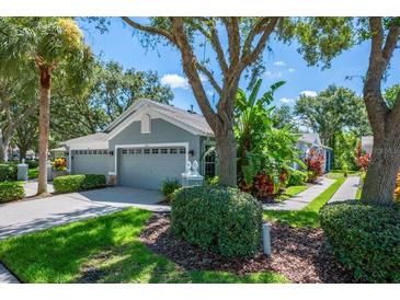 Charming single-story home with mature trees, a well-manicured lawn, and a two-car garage at 6044 Sandhill Ridge Dr, Lithia, FL 33547
