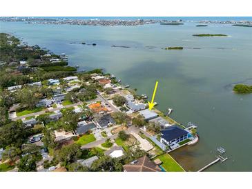 Waterfront home featuring a private dock, lush landscaping, and stunning views of the bay in a desirable neighborhood at 3290 Sunset N Dr, St Petersburg, FL 33710