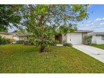 Charming home with a well-manicured lawn and mature tree, creating a welcoming curb appeal at 5744 Thrush Dr, New Port Richey, FL 34652