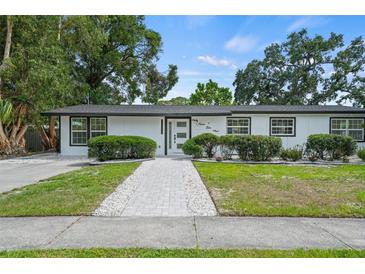 Charming single-story home featuring a well-maintained lawn, mature trees, and a welcoming walkway at 4704 W Fairview Hts, Tampa, FL 33616