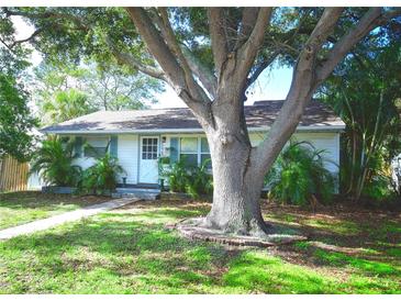Charming single-story home featuring a well-maintained lawn and a large tree providing shade at 5628 2Nd N Ave, St Petersburg, FL 33710