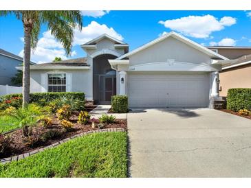 Charming single-story home with lush landscaping and a two-car garage in a well-maintained community at 11309 Langworth Hill Ln, Riverview, FL 33579