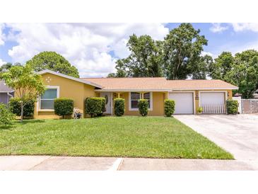 Charming single-story home features a lush front lawn and a two-car garage at 7542 Armand Cir, Tampa, FL 33634