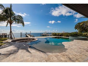 Backyard infinity pool and spa with direct access to the ocean and private dock at 3319 Bayshore Ne Blvd, St Petersburg, FL 33703