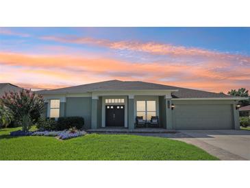Charming single story home featuring manicured landscaping, covered entry, and a two-car garage at 25950 Risen Star Dr, Wesley Chapel, FL 33544