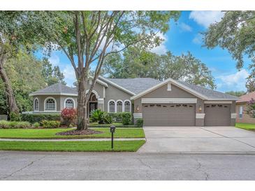 Charming single-story home with three-car garage and well-manicured landscaping at 15206 Merlinpark Pl, Lithia, FL 33547