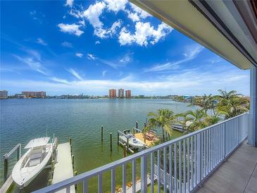 Beautiful waterfront view from the balcony with private boat dock at 17715 Wall Cir, Redington Shores, FL 33708