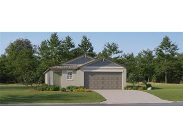 Charming one-story home featuring a two-car garage and a beautifully landscaped front yard with mature trees at 8441 Sea Ray Run, Parrish, FL 34219