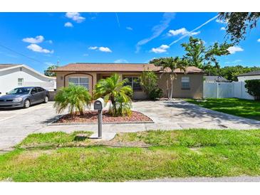 Charming single-story home features a well-manicured lawn and tropical landscaping at 3303 W Idlewild Ave, Tampa, FL 33614