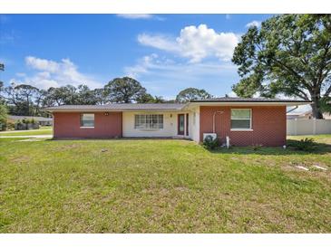 Charming brick home featuring a well-manicured front lawn and classic architectural details at 8310 Pat Blvd, Tampa, FL 33615