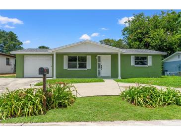 Charming single-story home featuring a freshly painted exterior and meticulously maintained landscaping at 10039 Old Hickory Ln, Port Richey, FL 34668