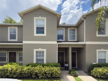 Charming two-story townhouse with well-maintained landscaping and a welcoming entrance at 2349 Willimette Dr, Wesley Chapel, FL 33543