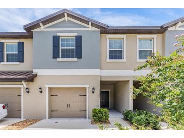 Charming two-story townhome with a one car garage and welcoming front entrance at 17482 Nectar Flume Dr, Land O Lakes, FL 34638