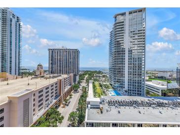 Stunning city view featuring high-rise buildings and a glimpse of the ocean, showcasing urban living at its finest at 175 2Nd St S # P-2, St Petersburg, FL 33701