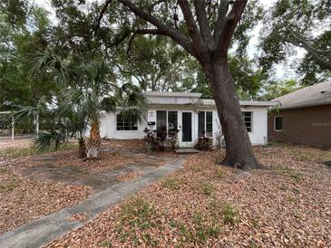 A single-story home with a white exterior and large tree in the front yard at 4050 Iris N St, St Petersburg, FL 33703