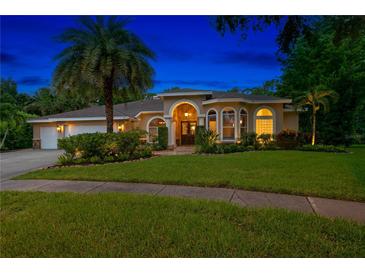 Beautiful house with landscaping at dusk at 4300 Wheatland Way, Palm Harbor, FL 34685