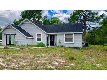 Gray house with black accents and large yard at 2013 Finland Dr, Spring Hill, FL 34609