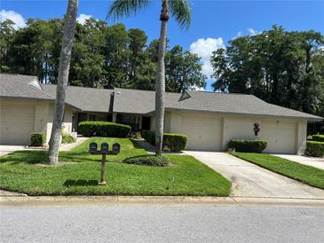 Front view of a charming villa with a well-maintained lawn and two-car garage at 3275 Lori Ln # 5, New Port Richey, FL 34655