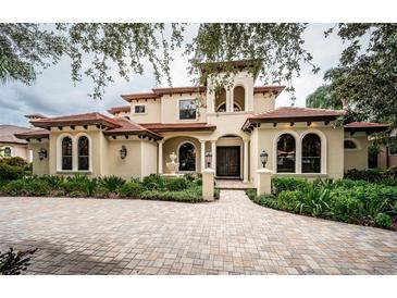 Two-story house with a tile roof and landscaped front yard at 9943 Milano Dr, Trinity, FL 34655