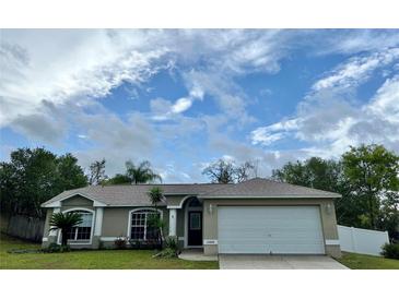 Charming single-story home with a well-maintained lawn, attached two-car garage, and lovely tropical landscaping at 10448 Canary Ave, Weeki Wachee, FL 34613