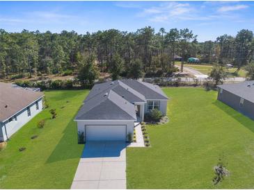 Well-maintained single-story home featuring an attached two-car garage and a spacious front lawn at 8828 Mississippi Run, Weeki Wachee, FL 34613