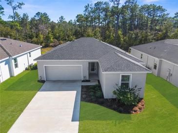 Well-maintained, single-story home featuring a two-car garage, manicured lawn, and neutral color scheme at 9062 Wade St, Brooksville, FL 34613