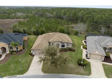 Aerial view of the single-story home and manicured lawn in a quiet, wooded neighborhood at 8373 Maybelle Dr, Weeki Wachee, FL 34613