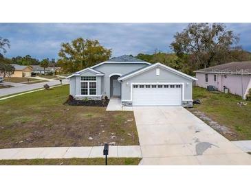 Charming single-story home features a two-car garage and landscaped front yard at 10114 Briar Cir, Hudson, FL 34667