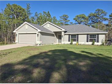 Charming single-story home with a well-manicured lawn and gray facade at 18336 Macek Rd, Weeki Wachee, FL 34614