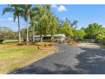 Charming home with lush landscaping, mature trees, and a driveway, offering privacy and curb appeal at 11326 Minnieola Dr, New Port Richey, FL 34654